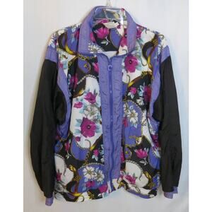 VINTAGE PIERRE CARDIN Jacket Track Size M Women Floral Purple Boho 80s Colorful